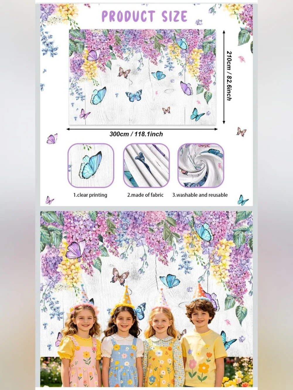 Floral Butterfly Wall Mural - Purple, Blue & Yellow